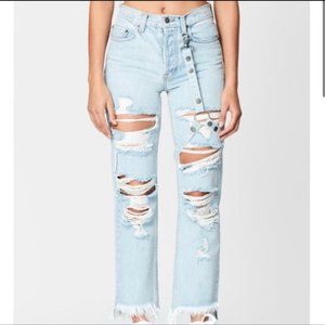 Carmar | Distressed denim harness light wash jeans